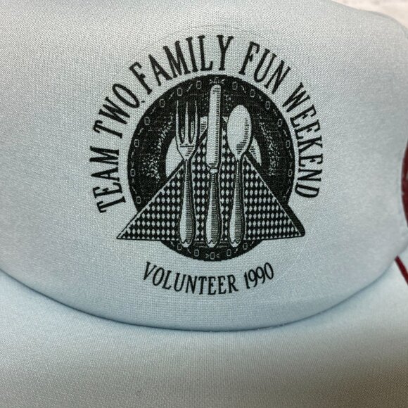 Vintage Trucker hat Mesh Cap Snapback Gray Maroon 3 Stripes Team Two Family 1990 - Picture 6 of 8